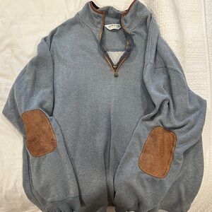 Orvis Men's Zip-Up Sweater in Blue with Brown Accents